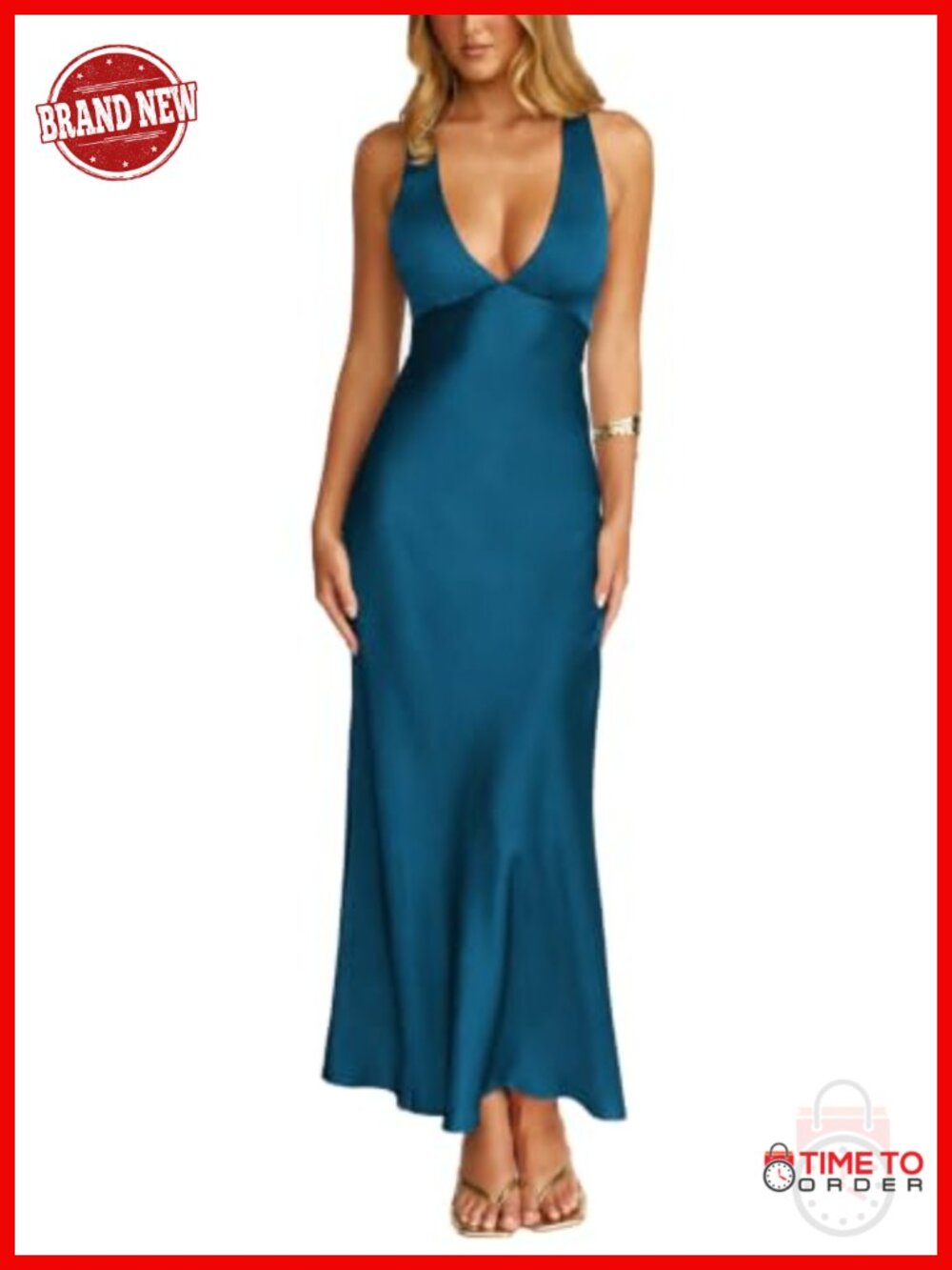 Yixinjew Satin V Neck Backless Sleeveless Maxi Dress Formal Wedding Guest